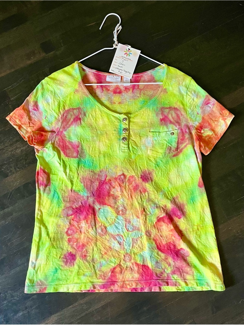 Neon Ice-Dye Short Sleeve Tee in Yellow, Pink & Green